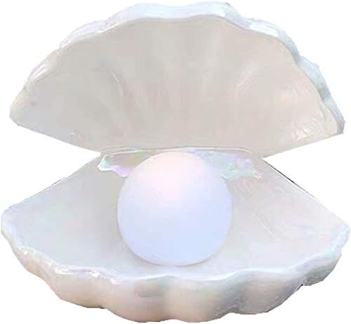 Miniatura 1 de BinaryABC Cerámica Shell Pearl Light Led Lámpara Portátil Luz de noche Luz de mesa, regalo de Navidad (blanco)