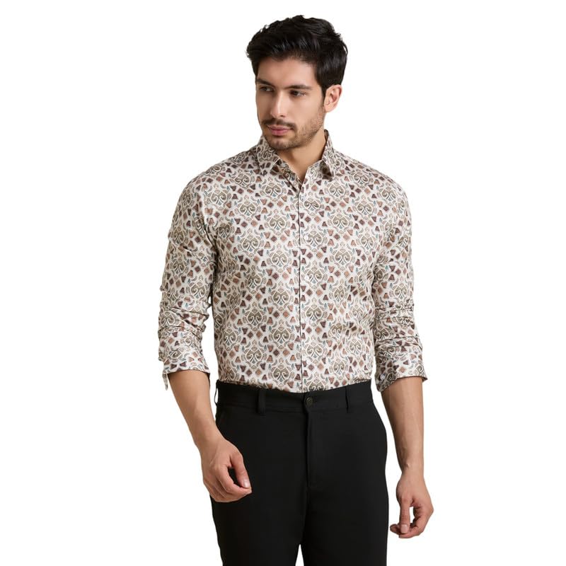 Image of MARK & ALBERT Men's Printed Full Sleeves Regular Fit Shirt Blue | 100% Cotton Stretchable Fabric