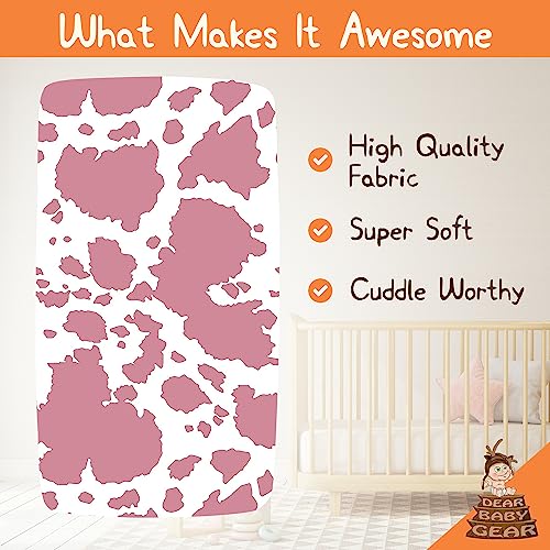 Image of Dear Baby Gear Baby Crib Sheets - Toddler Bed Sheets - Breathable Fitted Bed Sheet - Nursery Bedding - Cribs Mattress Cover - Crib Sheet for Girls & Boys - 52x28x10 (Dusty Rose Pink Cow Hide Animal)