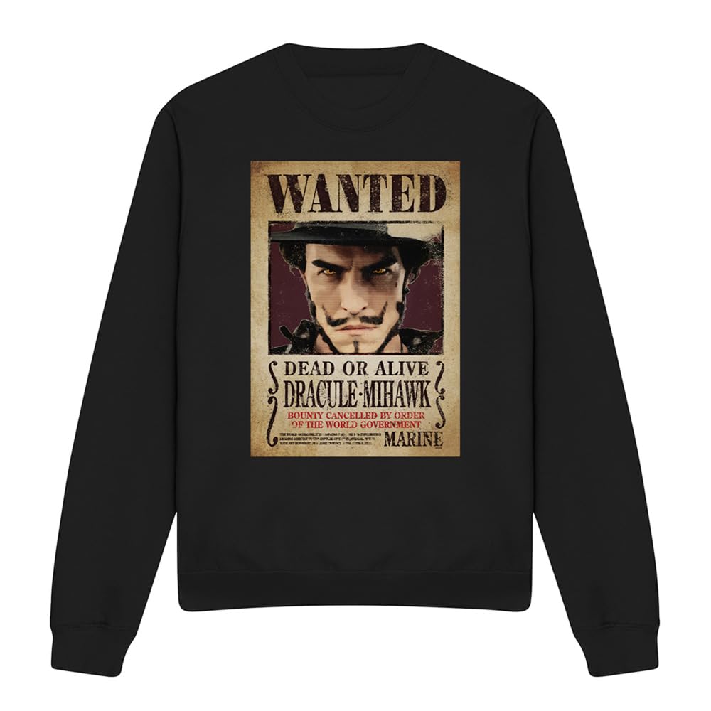 One Piece Dracule Mihawk Pirate Wanted Poster Unisex Sweatshirt, Black, Medium