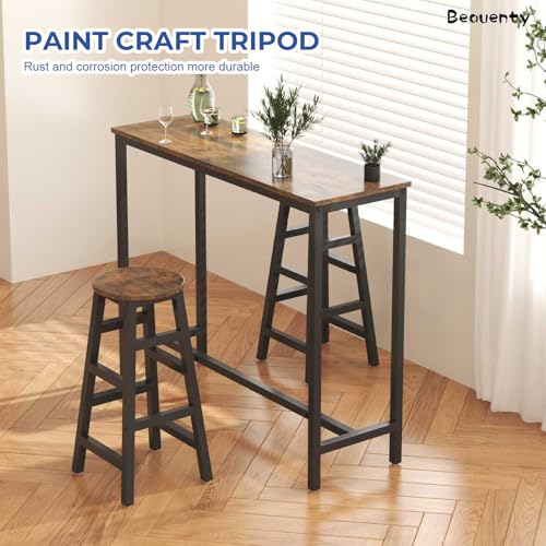 Beauenty Industrial Bar Table and Chairs Set – 1 Dining Tables and 2 Stools Counter Chairs, 3 Pieces Home Kitchen Breakfast Table Set 2 Seater For Kitchen, Living Room, Party(Table Set B)