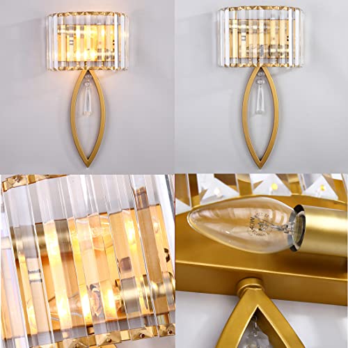 Image of Modern Crystal Wall Light Gold Glass Crystal Wall Sconces Light Mid-Century Vanity Light Indoor Elegant Wall Lighting Fixtures for Bedroom Living Room Hallway Entryway