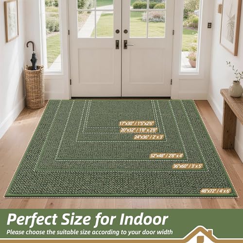 Image of BEQHAUSE Dirt Trapper Door Mat 32 inch x 48 inch, Non-Slip Washable Doormats Entrance Mat, Dirt Resistant and Absorbent Welcome Mat, Low Profile Floor Mats for Front Back Door and Entryway, Green
