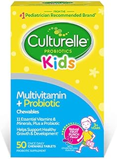 Culturelle Kids Complete Multivitamin + Probiotic Chewable, Digestive & Immune Support for Kids, With 11 Vitamins & Minerals including Vitamin C, D3 & Zinc, Non-GMO, Fruit Punch Flavor, Ages 3+, 50 CT