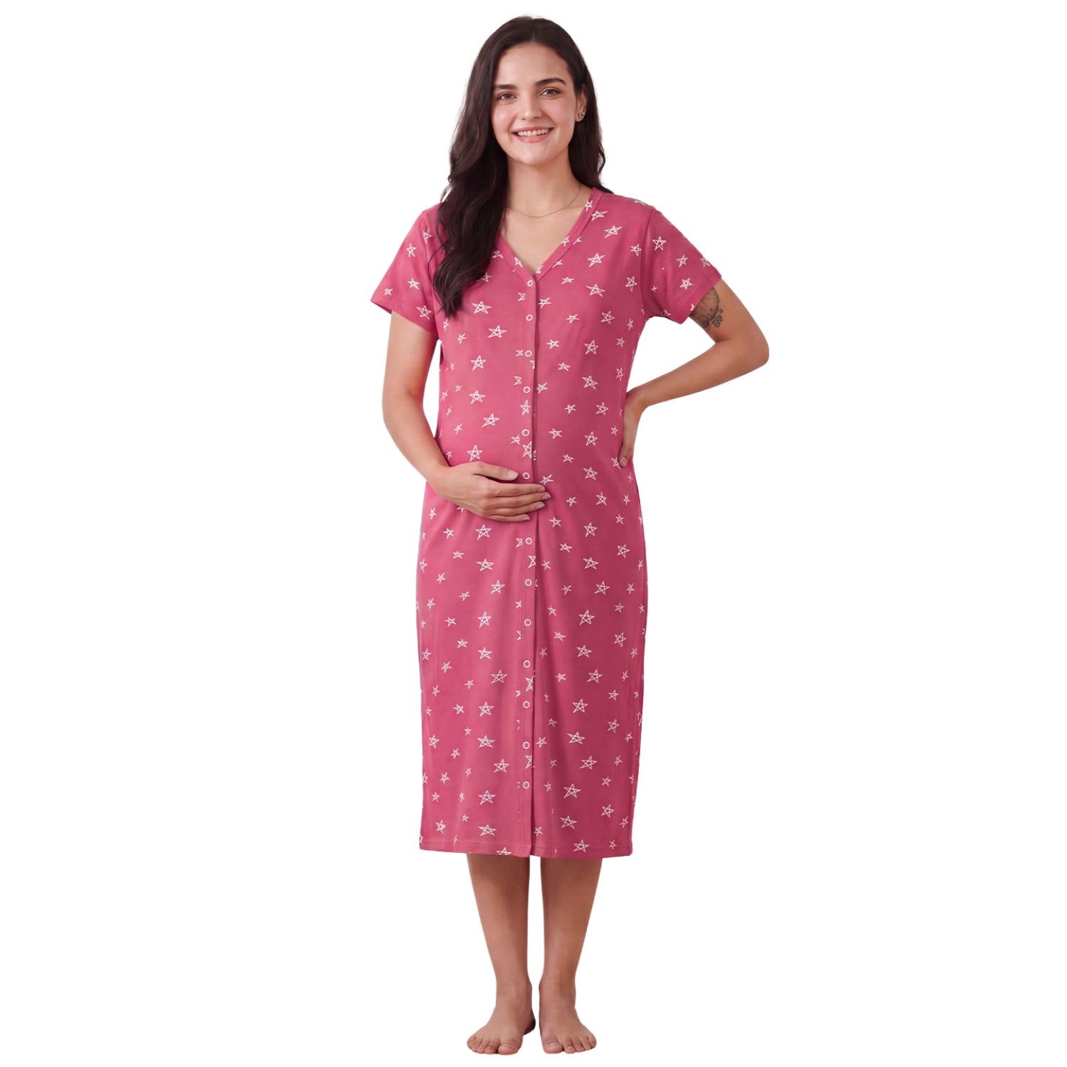 Hosiery Zipless Maternity Nighty | Stylish Loose Fit Night Dress for Casual Wear| Comfortable Night Gown for Ladies | Soft Summer Sleepwear & Casual Loungewear Nightwear