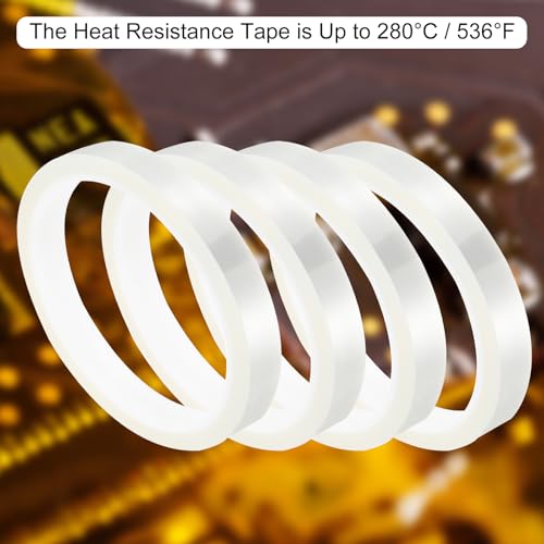 Image of uxcell Clear Heat Tape, 2 Rolls 18mmx33m 108ft High Temperature Heat Resistant Tape for Sublimation,Heat Vinyl Press,Heat Transfer, Circuit Board, No Residue