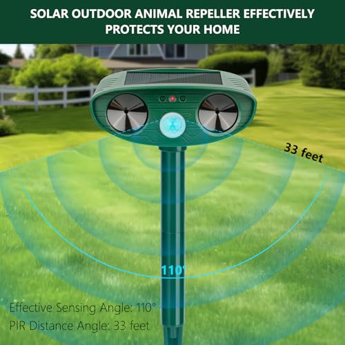 image for LRENQLLY 2 Pack 2024 Solar Animal Repellent Ultrasonic Cat Repellent O