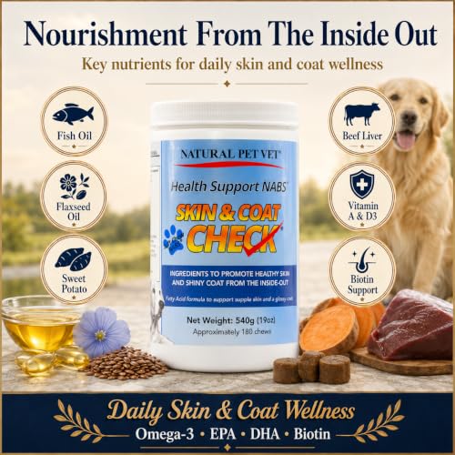 The Natural Pet Vet Skin & Coat Check Soft Chews for Dogs with Omega-3, Fish Oil, Biotin, EPA & DHA, 180 Count - Image 4