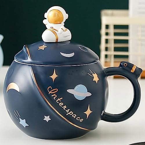 Image of BonZeal Birthday Gift for Boys Girls Ceramic Space Mug Blue Astronaut Mug Coffee Mug with Lid Birthday Gift for Kids Children Friends Return Gifts for Birthday Mugs for Coffee Mugs and Cups 400 ml