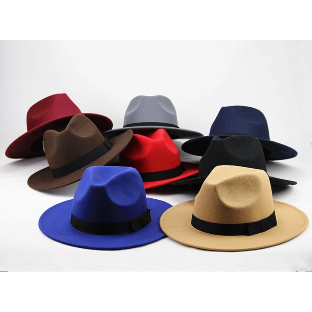 1 Stück Vintage Jazzhut Fedora Hut Mode Filz Gangster Hüte für Damen und Herren Trilby Hut Filzhut Breiter Krempe Sommer Sonnenhut für Tägliches Tragen Maskerade Outdoor Aktivitäten,Grau