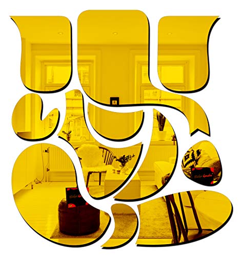 Image of Bikri Kendra - Ganesha Golden Mirror Stickers for Wall, Acrylic Mirror Wall Decor Sticker Wall Mirror Stickers Acrylic Stickers Wall Stickers for Hall Room Bed Room Kitchen