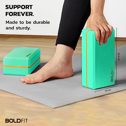 Image of Boldfit High Density Foam Yoga Block (Pack of 2) - for Stretching, Balancing Poses, Exercise and Fitness - Premium Brick for Women & Men - Green