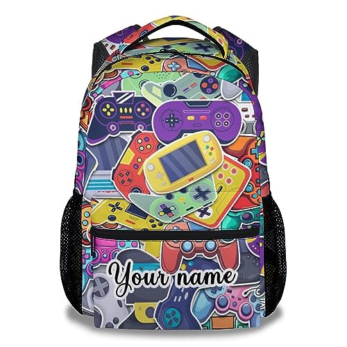 Personalized Gamer Backpack for Boys, 16 Inch Gaming Backpacks for School, Cool, Adjustable Straps, Durable, Lightweight, Large Capacity Bookbag for Kids