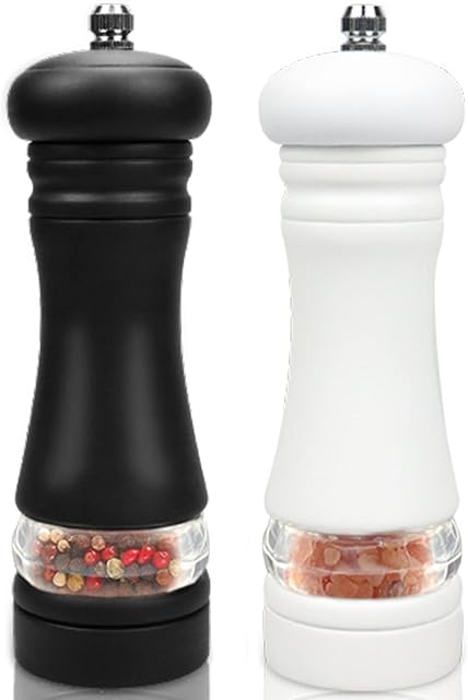 Wooden Salt and Pepper Grinder Set, IAGORYUE Pepper Grinder with Strong Adjustable Ceramic  Acrylic Visible Window, Adjustable Hand Shaker Spice Grinders for Professional and Home Kitchen Use