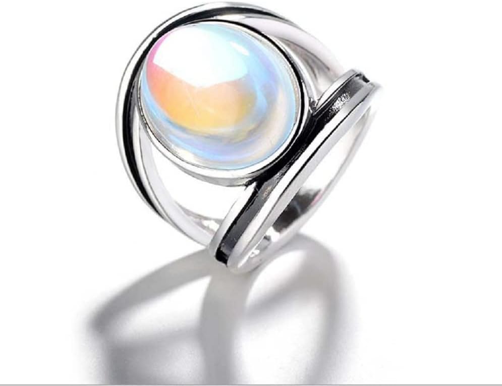 LRGKMCWTOB Vintage Moonstone Chunky Ring Boho Faux Dainty Native Gemstone Ring Moonstone Statement Ring Jewelry for Women Sterling Silver Retro Style Promise Creative Band Ring Gift Size 9 - Image 4