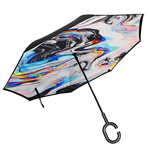 Preisvergleich Produktbild Großer, gerader, umgedrehter Regenschirm, Winddicht, schnelltrocknend, mit C-förmigem Griff, floraler Hello-Frühlingsdruck für Auto-Regen im Freien