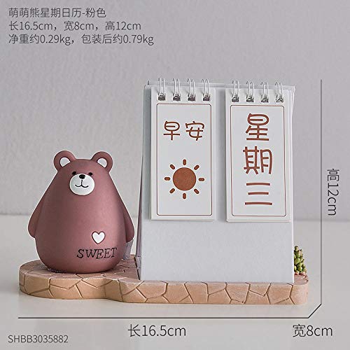 Piccola Statua,Carino Creativo Semplice Resina Orso Rosa Calendario da Scrivania Statua Belle Piccole Figure Artigianato per Auto Home Scrivania Scaffale Decor Famiglia Coppie da Collezione Art Gift