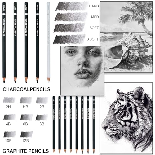 Aenir AC190 Charcoal Pencils For Drawing, Set Of 22, Professional Drawing Sketch Pencils, Art Supplies For Drawing, Sketching, Shading, Artist Pencils thumb #2