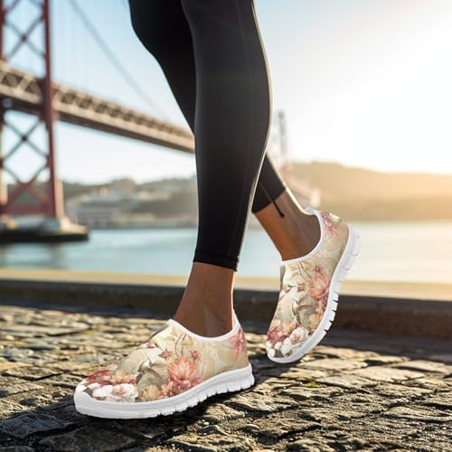 Image of Hummingbird Floral Print Lightweight Walking Shoes for Women Mesh Casual Sneakers Size 5-10.5