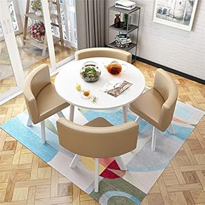 JHKGY Ensemble De Table À Manger Et Ensemble De Chaises pour La Maison,Table À Manger Ronde + Chaises De Salle À Manger en Similicuir Ensemble De 5 Pièces,Khak