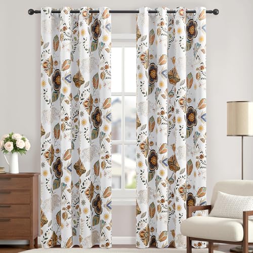 Image of XiDi White Vintage Floral Curtains Blackout 90 Inches Long for Living Room