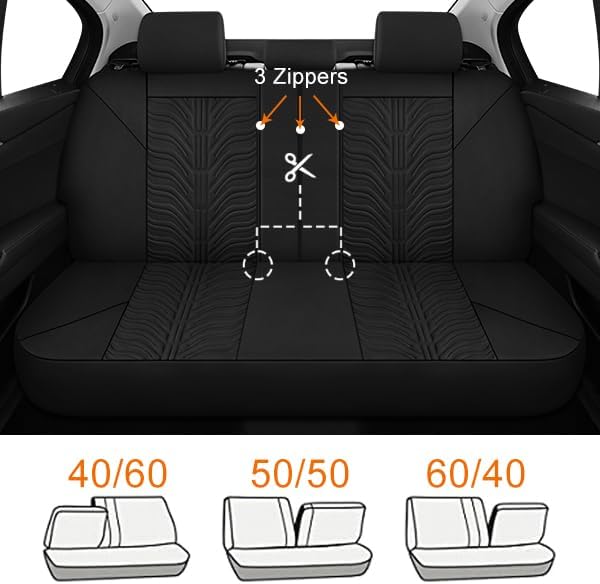 Miniatura 5 de CAROMOP Juego completo de fundas de asiento de automóvil, lavables y transpirables, fundas de asiento de banco dividido para automóviles, ajuste