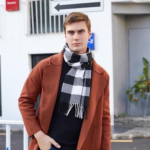 Vimate Classic Black and White Plaid Scarf for Men and Women - Fall Winter4