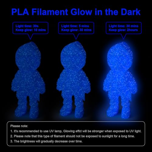 Image of 3D Printer Filament 1.75mm Glow in The Dark Shiny Firefly Blue PLA Filament for 3D Printing, Best with UV Lamps, 250g Spool (0.55lbs), Dimensional Accuracy + /- 0.02 mm, Fit Most 3D Printers