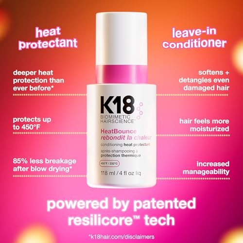 K18 HeatBounce Spray acondicionador protector térmico, acondicionador ligero sin enjuague + protección contra el calor hasta 232 °C (450 °F), suaviza, alisa y desenreda todo tipo de cabello, 118 ml. - imagen 2