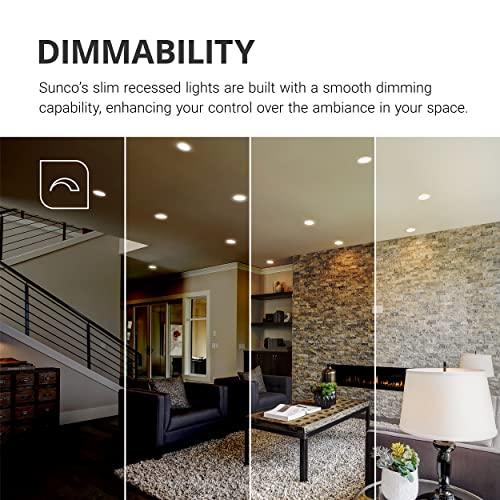 Sunco 6 Pack Recessed Led Lights Canless 4 Inch Eyeball Gimbal 12W, Selectable 2700K/3000K/3500K/4000K/5000K, Angled Directional Light With Jbox, Ultra Slim Dimmable, Etl #TOP6