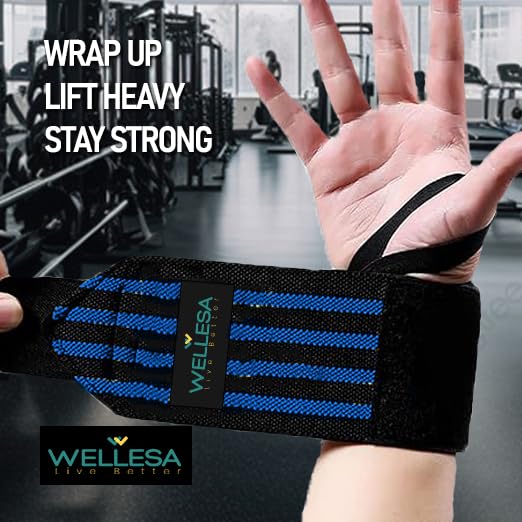 Image of Wellesa Wrist Support for Gym Workout | Wrist Band for Pain Relief & Weight Lifting | Wrist Wrap for Men & Women | Wrist Brace | Gym Accessories | One Size | Blue 4 Line