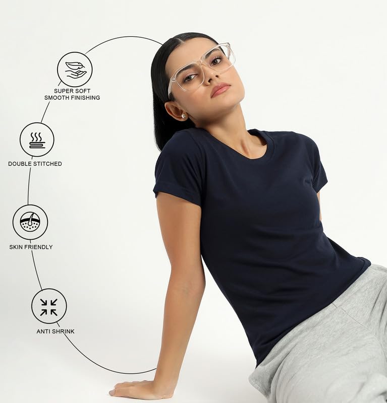 Image of Sleepynuts Women's Plain Round Neck Regular Fit Half Sleeve Cotton T Shirt
