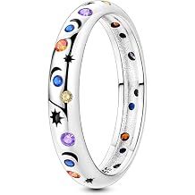 LAZA 925 Sterling Silver Ring for Women, Sterling Silver with Stars and the moon Stackable Ring Cute Round Size 6-9