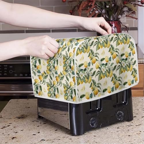 Image of Talayituse Lemon Flower Print 4 Slice Toaster Covers Dust Protection Bread Maker Covers Toaster Oven Cloth Cover Kitchen Accessories Washable Appliance Cover with Handle