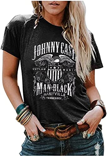 Western Rodeo T-Shirt Women Vintage Cattle Skull Cowboy Shirt Tops Country Music Short Sleeve Casual Tee Tops