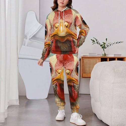 Boys Girls Hoodie Pants Hooded Sweatshirt Sweatpant 2 Piece Clothing Set, Chicken Psychedelic Abstract2