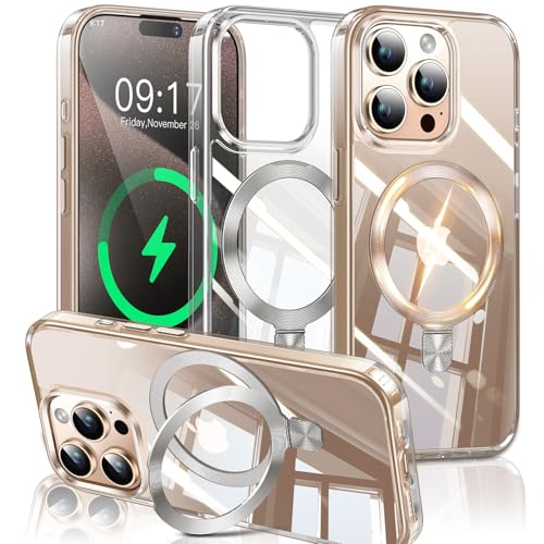 Image of ESTPEAK CD Mag-Stand Case for iPhone 15 Pro Max Case with Invisible Magnetic Ring, [Compatible with MagSafe] [Never Yellowing] Top Clear Phone Case Cover for iPhone 15 ProMax 6.7 inch, Clear