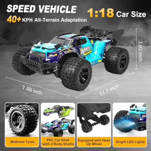 Image of 1:18 Scale All-Terrain RC Car for Adults - 40+KM /H High Speed 4WD Off-Road Remote Control Truck with 2 Rechargeable Batteries, 2.4GHz Electric Toy Vehicle Gift for Teens and 14+ (1:18 Scale)