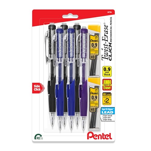Crayon mécanique 0.9 mm Pentel Twist-Erase porte-mine lot de 6