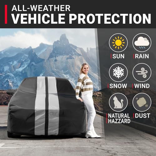 Image of iCarCover Premium Car Cover for 2007-2013 BMW 3-Series Coupe, Convertible Heavy Duty Waterproof All Weather Automobiles Custom Fit Full Exterior UV Snow Rain Protection Covers (Stripe - Black /Gray)