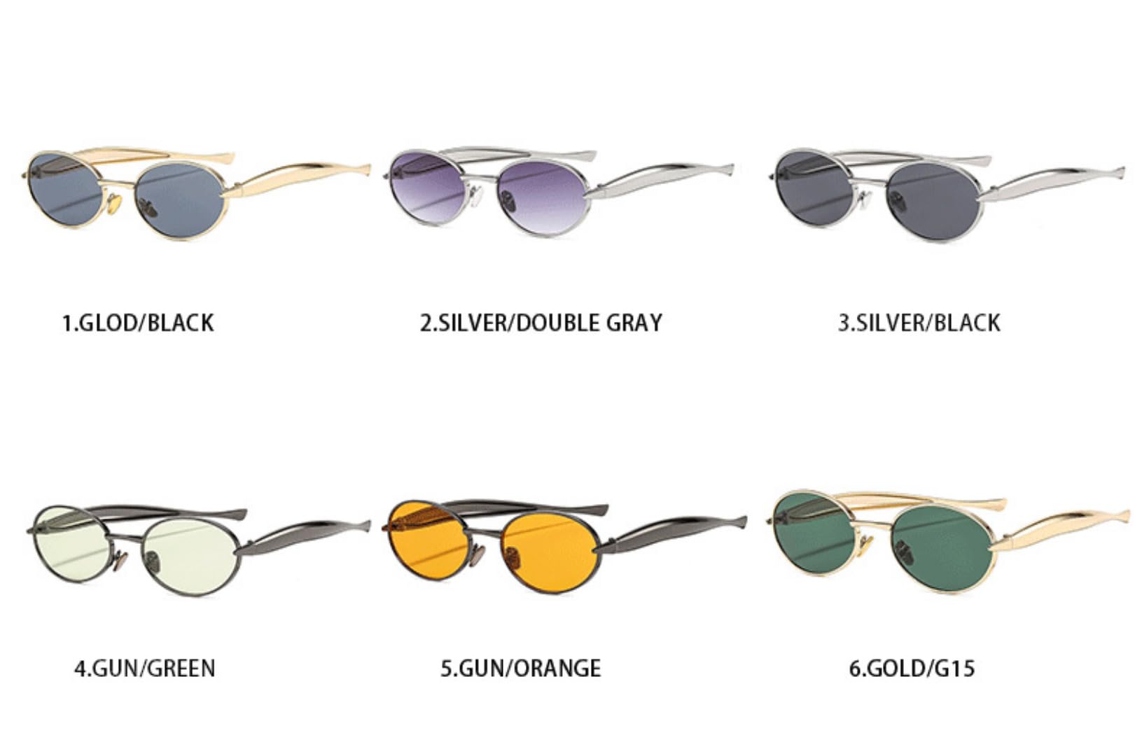 Gafas de sol ovaladas con degradado morado, marco de metal plateado UV400 | Diseño retro mini ovalado, marco de metal plateado con patillas curvadas anchas y lentes degradadas púrpura UV400