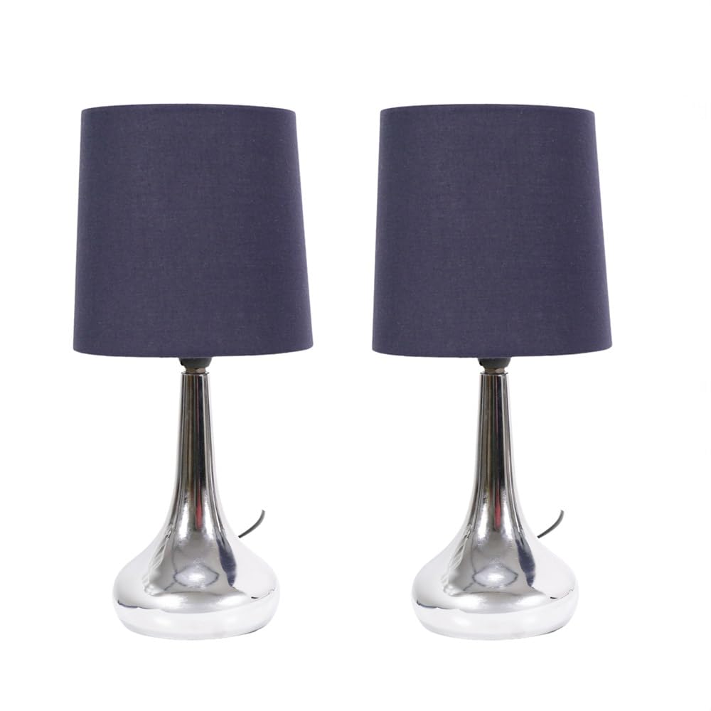Valuelights Teardrop Pair Of Chrome Touch Table Lamps With Navy Shade And Bulbs from B&Q