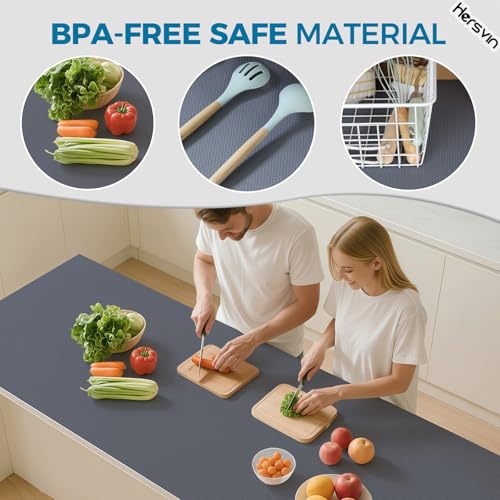 Drawer Liners, Hersvin 30cmx300cm Kitchen Shelf Liners Non-Adhesive Cabinet Mats Cupboard Protector EVA Plastic Lining Waterproof Washable Wipeable Anti-Slip Mats (Dark Grey/Dot)