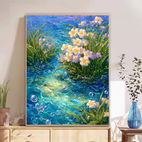 Kit Diamond Painting Adulte Fleur Étang 60x80 cm : Peinture Diamant Grand Format avec Strass