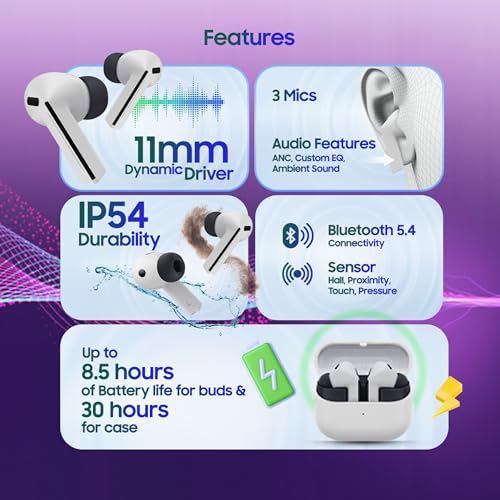 Image of Samsung Galaxy Buds3 FE (Gray) with Galaxy AI | ANC | 360-Audio | IP54 | 11mm Dynamic Driver