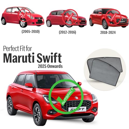 Image of Autofact Car Sunshades for Maruti Swift (2025 Onwards), UV Protection, Useful Car Accessories, Custom fit Sun Shades for Side Windows, Set of 4