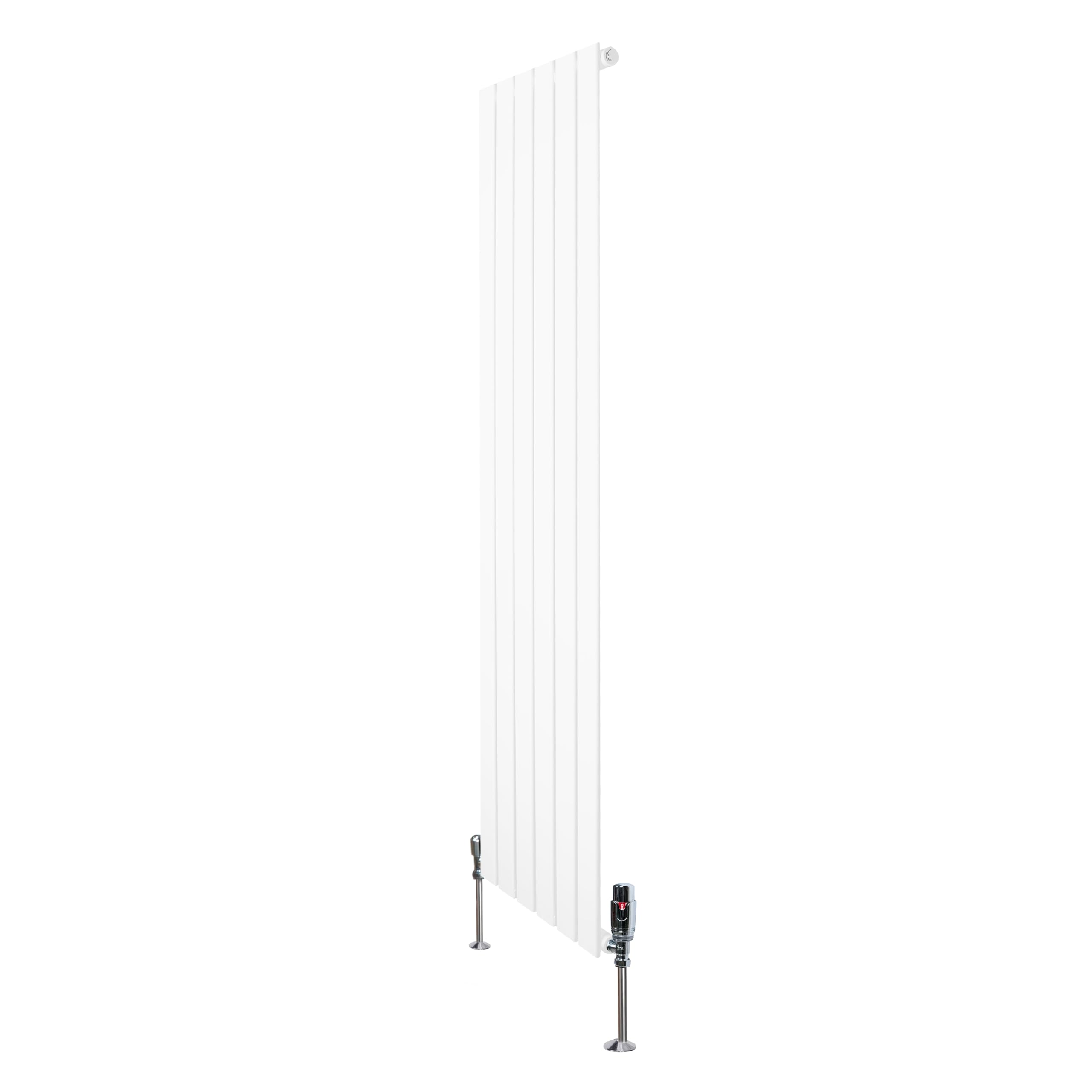 Flat Single Column Radiator 1600mm x 420mm TRV Chrome Valves Modern Designer Single Panel Central Heating Heater White Carbon Steel Vertical FREE Cleaning Brush Fixing Kit & Brackets