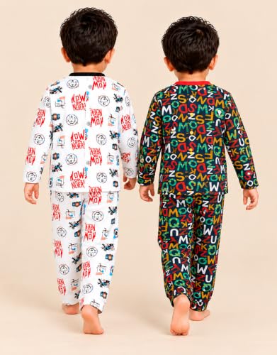 Image of 3BROS Kids Pure Cotton Night Suit Set | Boys Girls Printed Sleepwear Shirt & Pajama Clothing Combo | Soft Breathable Night Dress Outfit | Pack of 2