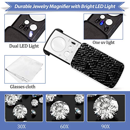 Jetec JETEC-BIJOUTIER-067 2 Pieces Jewelers Loupe 30X 60X 90X Illuminated Jewelers Eye Loupe Magnifier Jewelry Magnifying Glass Loop thumb #5