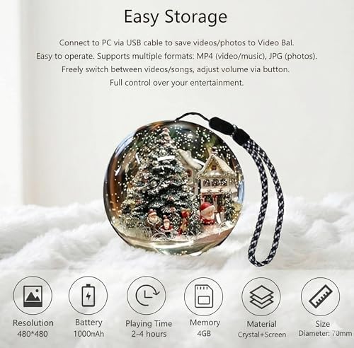 image for JTRF Memory Orb Crystal Ball Video Player, 2.7” Round Display with U